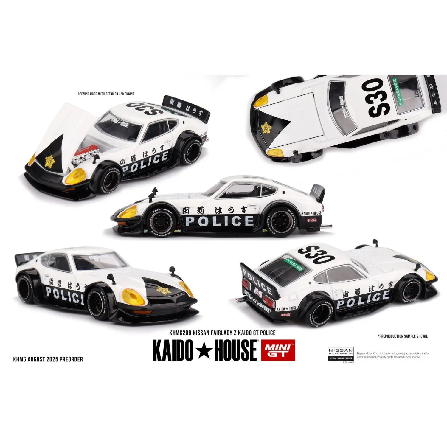 Kaido House + MINIGT Nissan Fairlady Z Kaido GT Полицейская модель автомобиля Aolly Игрушка
Kaido House + MINIGT Nissan Fairlady Z Kaido GT Полицейская модель автомобиля Aolly Игрушка