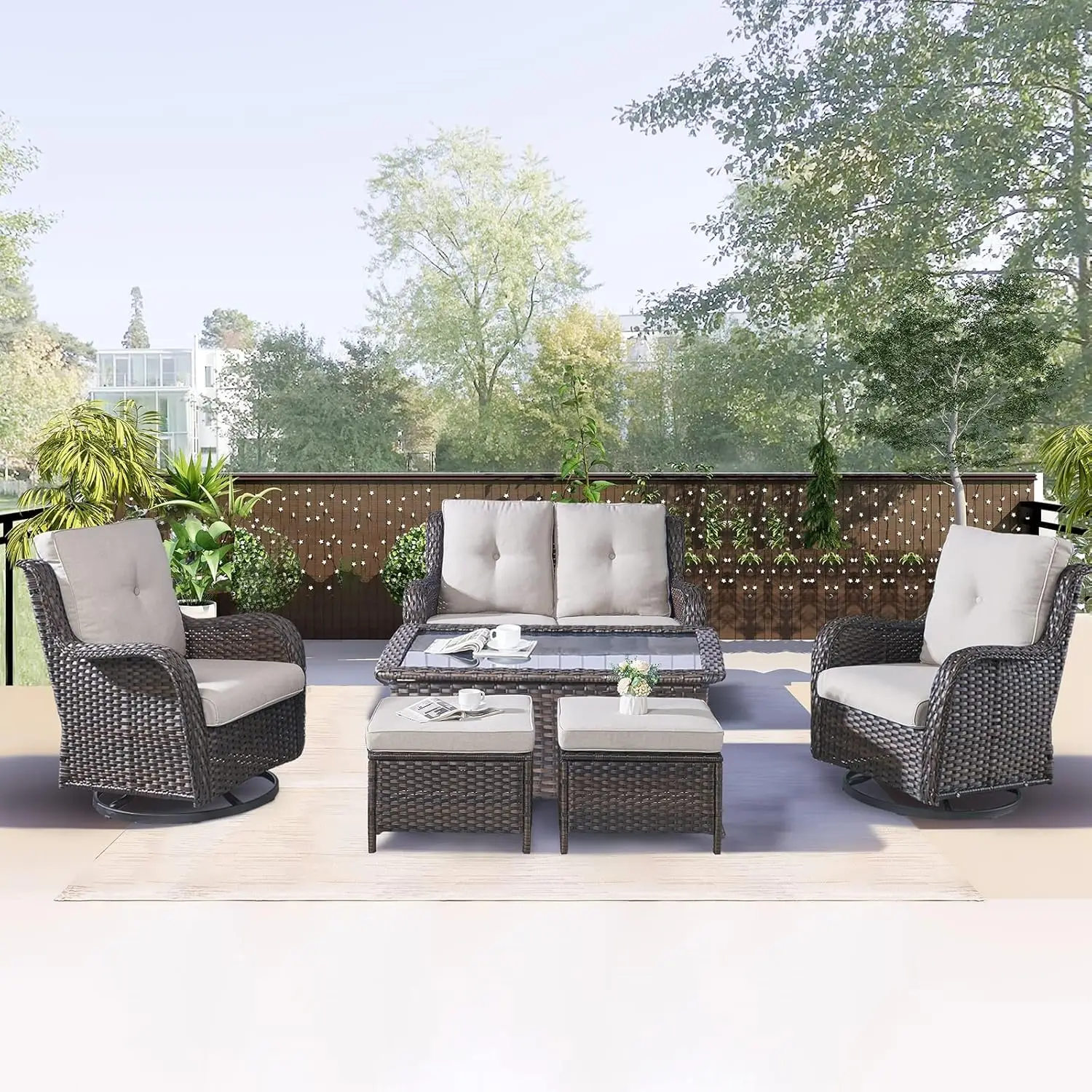 6 Piece Outdoor Patio Furniture Set - Rattan Wicker Patio Conversation Sets with 2 Swivel Rocker Chairs,2, Customized
6 Piece Outdoor Patio Furniture Set - Rattan Wicker Patio Conversation Sets with 2 Swivel Rocker Chairs,2, Customized