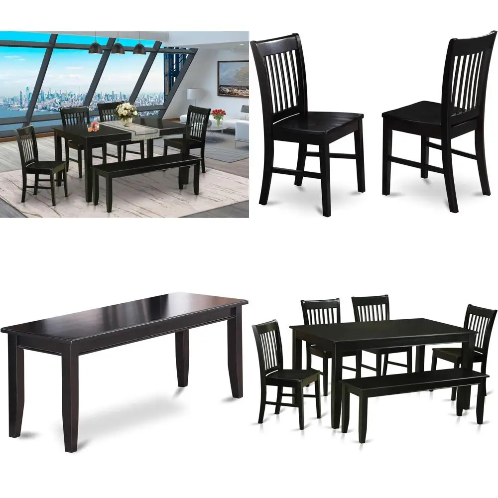 D6-W 6 Piece Kitchen Table & Chairs Set Contains a RecDining Table and 4 Dining Room Chairs with a Bench, 36x60 Inch, Black
D6-W 6 Piece Kitchen Table & Chairs Set Contains a RecDining Table and 4 Dining Room Chairs with a Bench, 36x60 Inch, Black