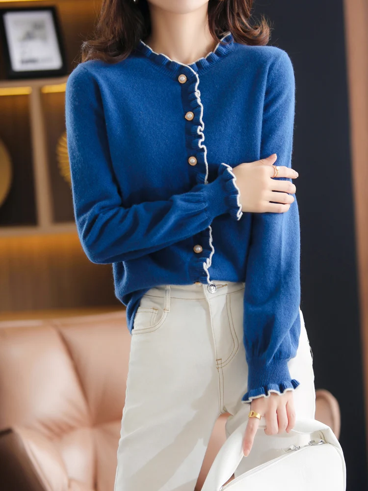 Autumn Women's Knitted Camere Open Cardigan f High Collar Long Sve Pure Wool Sweater Casual Sle Korean Faion
Autumn Women's Knitted Camere Open Cardigan f High Collar Long Sve Pure Wool Sweater Casual Sle Korean Faion