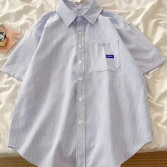 Retro Blue Striped ort Sve Women's irt Loose Casual Inner Wear Versatile Summer Top for Couples Collar Polyester
Retro Blue Striped ort Sve Women's irt Loose Casual Inner Wear Versatile Summer Top for Couples Collar Polyester