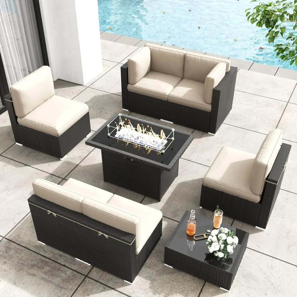 Patio Furniture Set with Fire Pit Table, 8 Pieces Outdoor All-Weather Wicker Conversation Sectional Chair Sofa Set
Patio Furniture Set with Fire Pit Table, 8 Pieces Outdoor All-Weather Wicker Conversation Sectional Chair Sofa Set