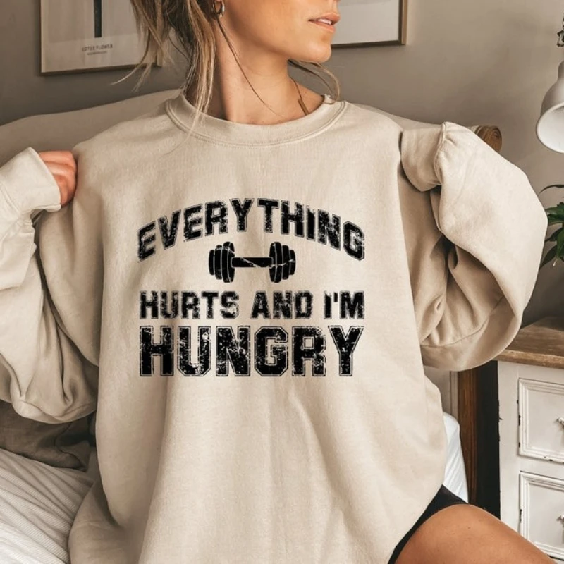 Everything Hurts and I'm Hungry Sweatshirt, Gym Hoodie for Women, Fitness Lover Shirt, Workout Sweater, Sportive Women's Tops
Everything Hurts and I'm Hungry Sweatshirt, Gym Hoodie for Women, Fitness Lover Shirt, Workout Sweater, Sportive Women's Tops