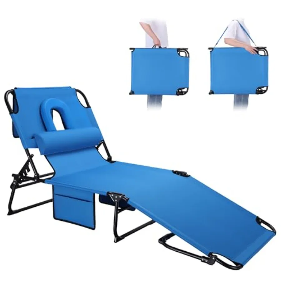 3-in-1 Sun Tanning Chair with Face Holes Folding Chaise Lounge Chairs 5-Position Adjustable Outdoor Lounge Chair with 2 Side Po
3-in-1 Sun Tanning Chair with Face Holes Folding Chaise Lounge Chairs 5-Position Adjustable Outdoor Lounge Chair with 2 Side Po
