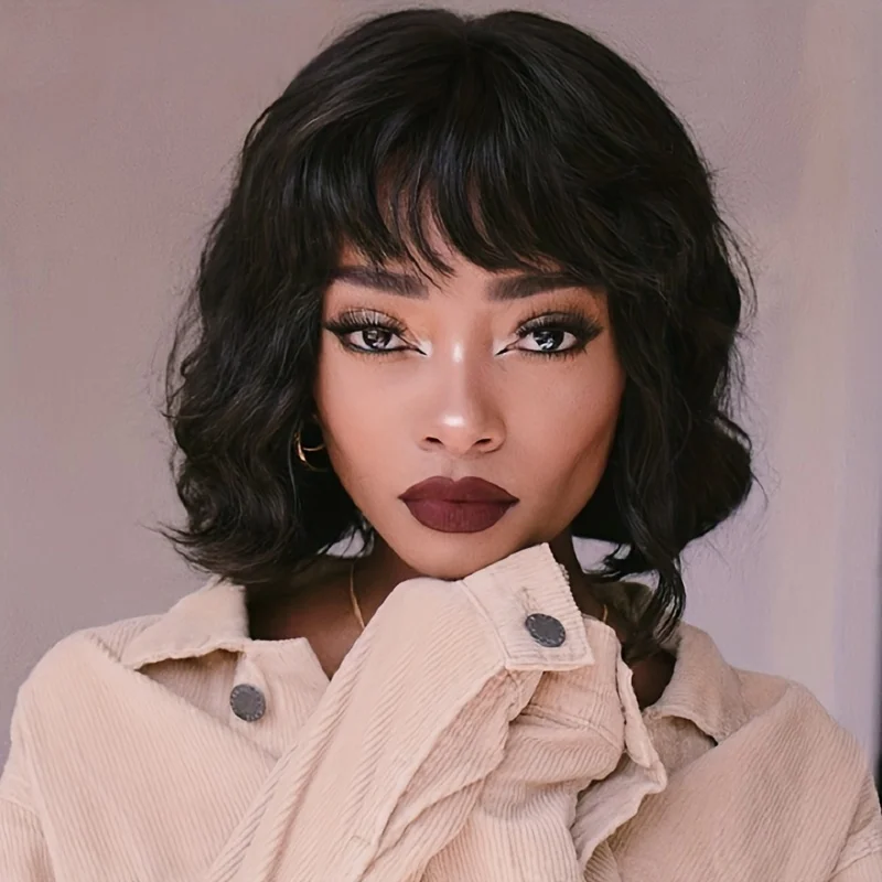Short Body Wave Bob Synthetic Wigs with Bangs for White/Black Women
Short Body Wave Bob Synthetic Wigs with Bangs for White/Black Women