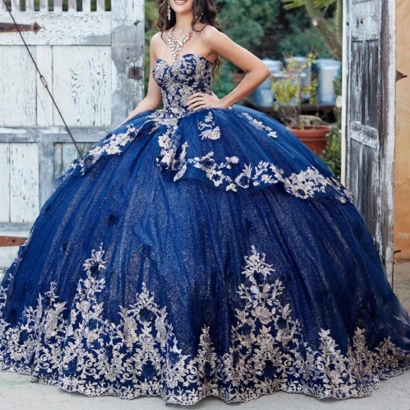 Navy Blue Quinceanera Dresses Ball Gown Gold Lace Applique Beading Tiered Corset Sweet 16 Vestidos De XV 15 Anos
Navy Blue Quinceanera Dresses Ball Gown Gold Lace Applique Beading Tiered Corset Sweet 16 Vestidos De XV 15 Anos