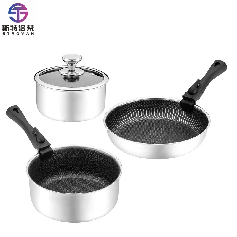 6 Pcs 3-ply Stainless Steel Cookware Sets Hybrid Nonstick Honeycomb Detachable Handle Outdoor Camping Cooking Pots and Pans
6 Pcs 3-ply Stainless Steel Cookware Sets Hybrid Nonstick Honeycomb Detachable Handle Outdoor Camping Cooking Pots and Pans
