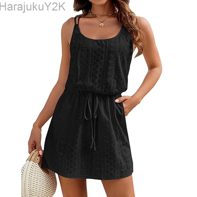 Drawstring Waist Mini Dress For Women Loose O-neck Short Sleeve Casual Beach Holiday Dress 2024 Summer Female Sundress
Drawstring Waist Mini Dress For Women Loose O-neck Short Sleeve Casual Beach Holiday Dress 2024 Summer Female Sundress