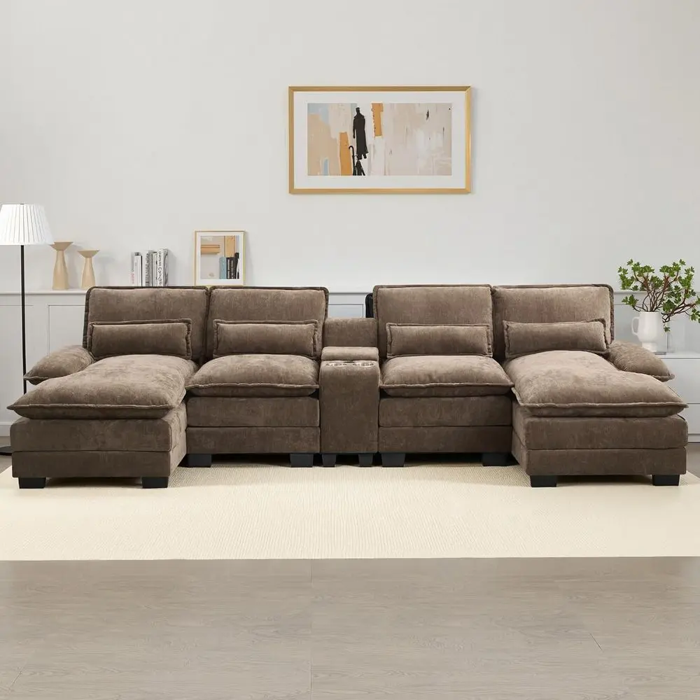 Chic Chenille Sectional Sofa with Double Chaise, Storage, Cup Holders, USB Port, Brown
Chic Chenille Sectional Sofa with Double Chaise, Storage, Cup Holders, USB Port, Brown