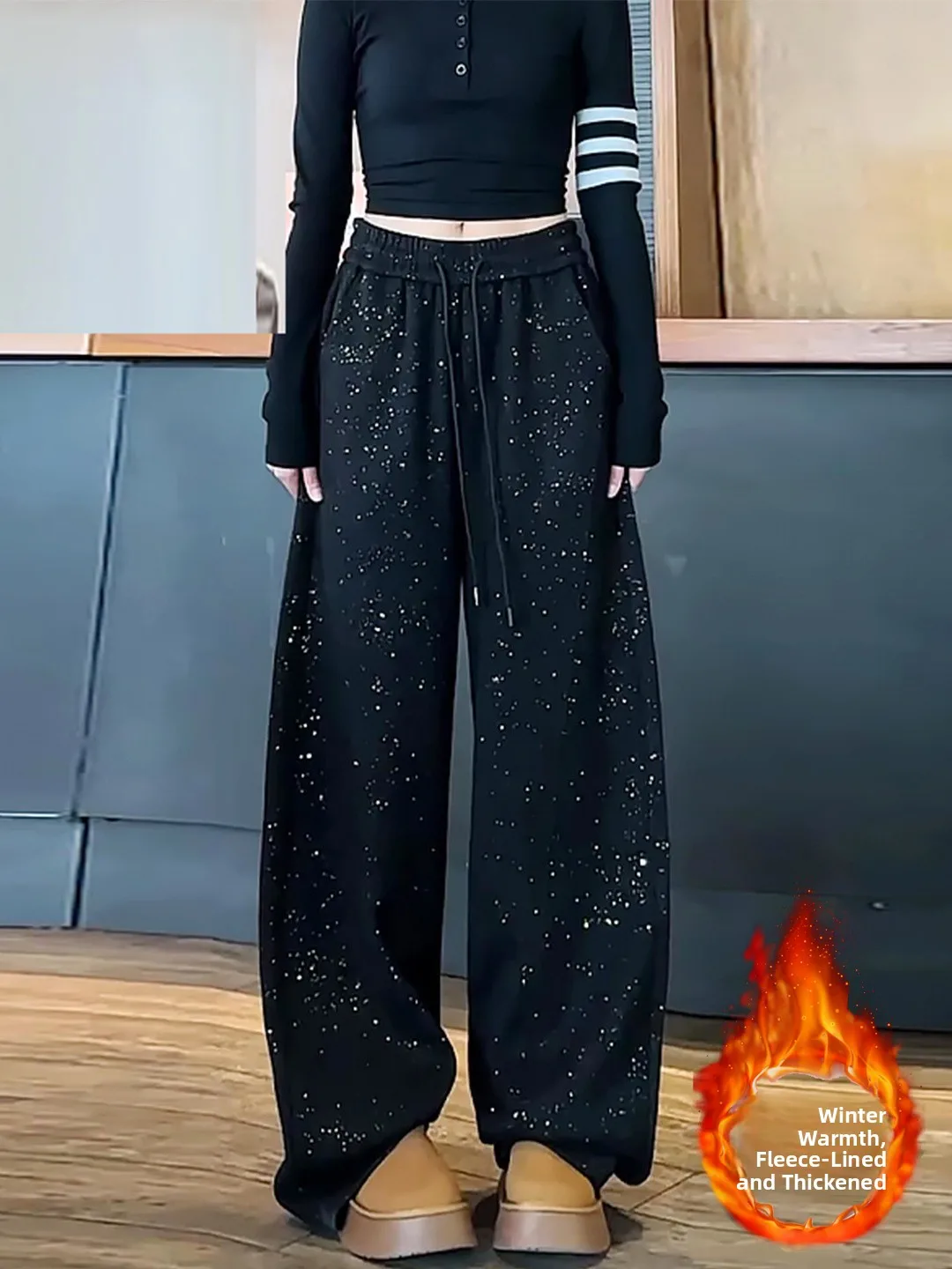 High Waist Fce Lined iny Wide Leg Sports Pants Women's Loose Fit Casual Trousers Korean Sle Comfortable Breathable
High Waist Fce Lined iny Wide Leg Sports Pants Women's Loose Fit Casual Trousers Korean Sle Comfortable Breathable
