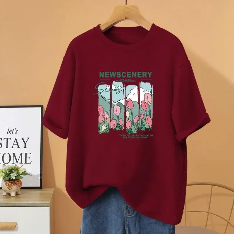Summer Y2k Letter Printed Short Sleeve Basics Tee Casual Loose O-neck Pure Cotton T-shirt Women Vintage Sweet Flower Tops
Summer Y2k Letter Printed Short Sleeve Basics Tee Casual Loose O-neck Pure Cotton T-shirt Women Vintage Sweet Flower Tops