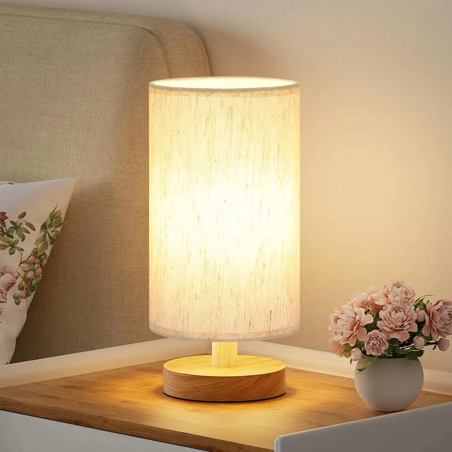 Small Table Lamp for Bedroom with Inline Control, Warm LED Light, Easy Assembly in Cream Shade and Wood Base
Small Table Lamp for Bedroom with Inline Control, Warm LED Light, Easy Assembly in Cream Shade and Wood Base
