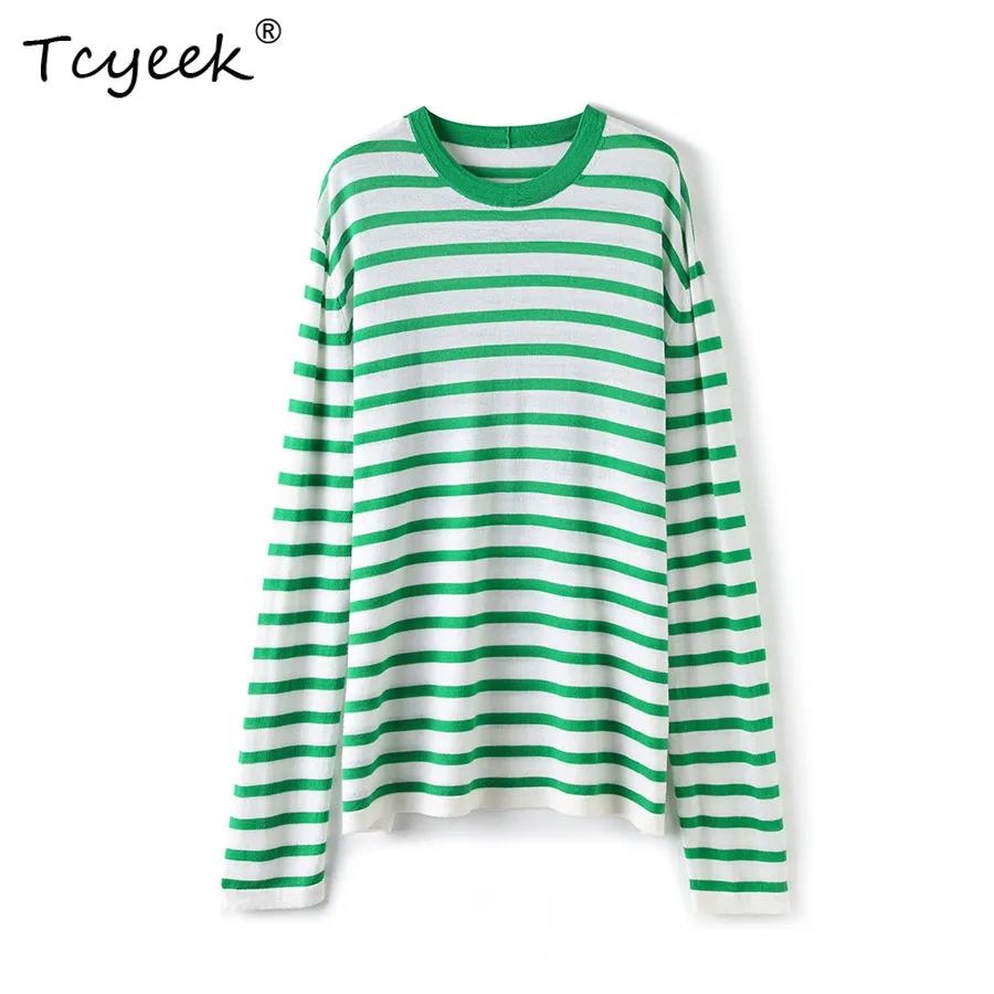 Tcyeek, 100%Wool Elegant Sweater, Women Long Sleeve O Neck Striped, Versatile Lazy Bottom Knit Top, 2024 Summer Fall T46507QC
Tcyeek, 100%Wool Elegant Sweater, Women Long Sleeve O Neck Striped, Versatile Lazy Bottom Knit Top, 2024 Summer Fall T46507QC
