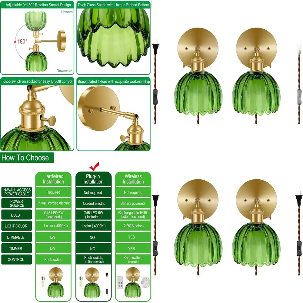 Современные настенные светильники-тюльпаны из зеленого стекла с латунными элементами, с подключением к сети, комплект из 2 штук, для домашнего декора
Современные настенные светильники-тюльпаны из зеленого стекла с латунными элементами, с подключением к сети, комплект из 2 штук, для домашнего декора