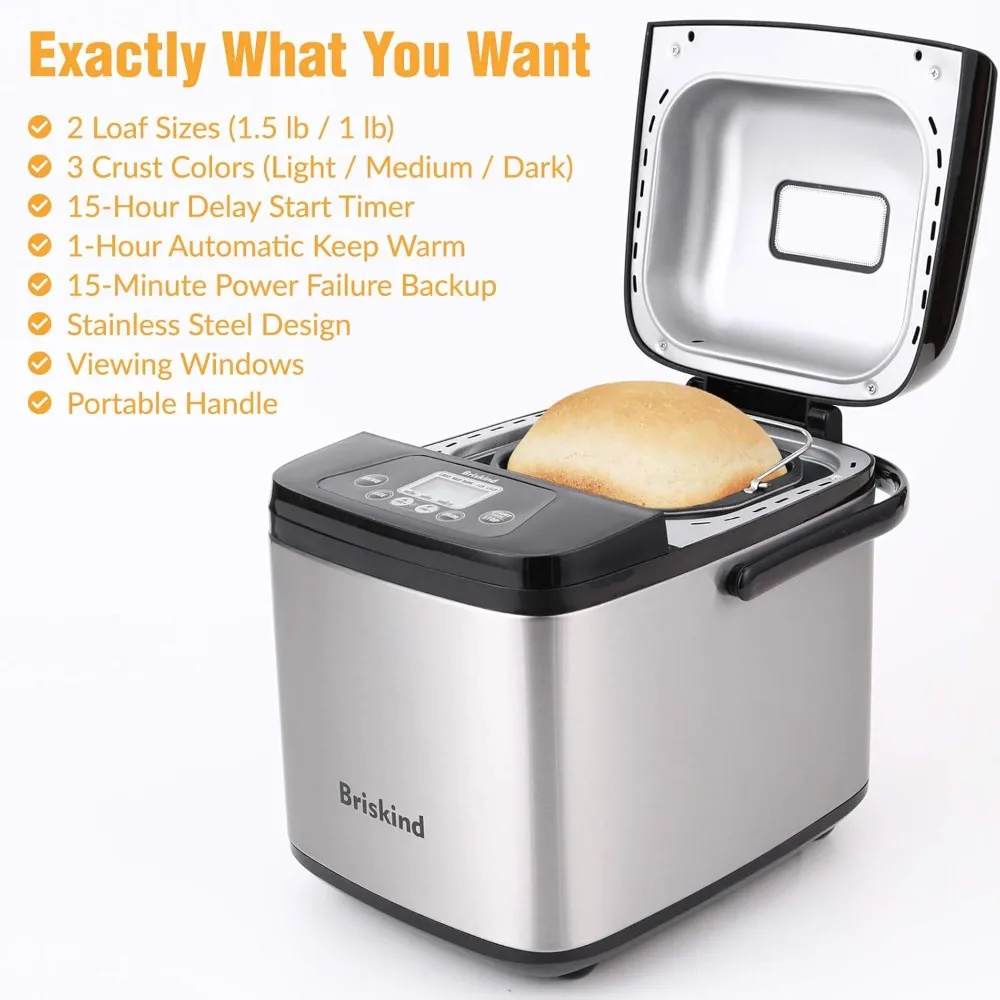 19-in-1 Compact Bread Maker Machine, 1.5 lb / 1 lb Loaf Small Breadmaker with Carrying Handle, Including Gluten Free
19-in-1 Compact Bread Maker Machine, 1.5 lb / 1 lb Loaf Small Breadmaker with Carrying Handle, Including Gluten Free