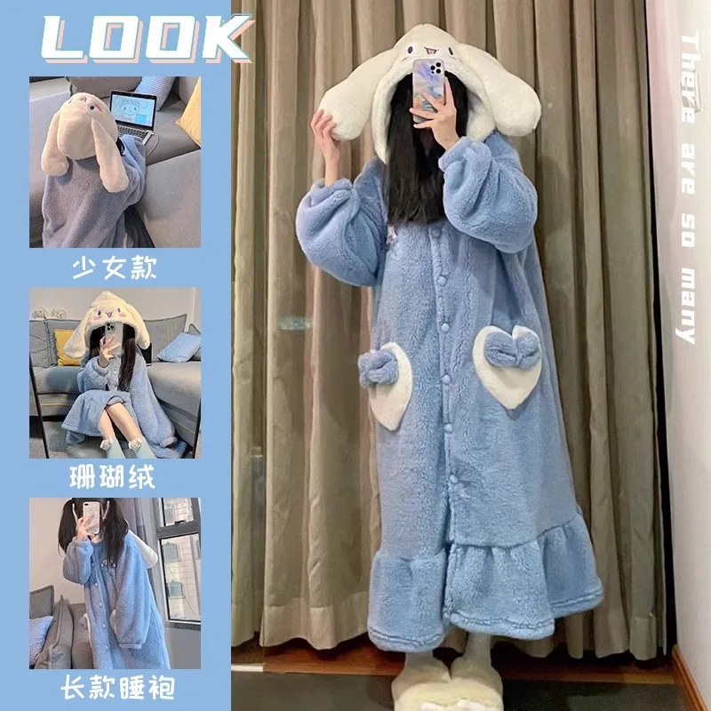 Sanrio Sleeping Pajamas Cinnamoroll Cardigan Robe Pant Suit Women Winter Coral Thicken Velvet Outer Poncho Skirt Home Sleepwear
Sanrio Sleeping Pajamas Cinnamoroll Cardigan Robe Pant Suit Women Winter Coral Thicken Velvet Outer Poncho Skirt Home Sleepwear