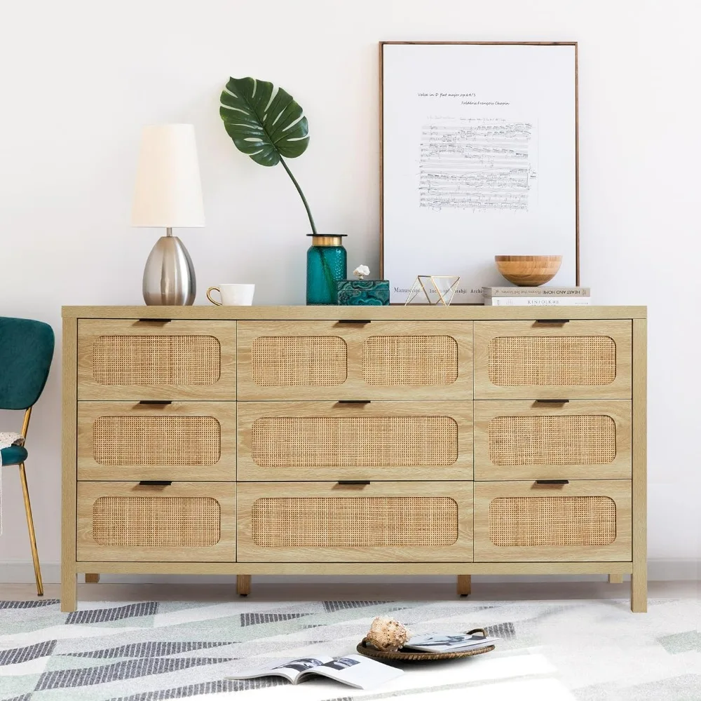 9 Drawer Dresser with Rattan Finish, Modern Farmhouse Chest of Drawers Accent Wood Storage Cabinet for Bedroom
9 Drawer Dresser with Rattan Finish, Modern Farmhouse Chest of Drawers Accent Wood Storage Cabinet for Bedroom