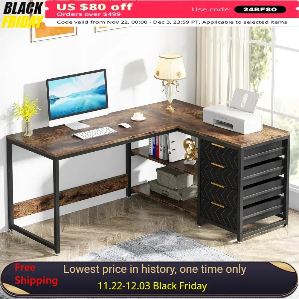59 Inch Computer Desk with Storage Drawer and Shelve for Home Office, Reversible L-Shape Office Workstation, Corner Writing Desk
59 Inch Computer Desk with Storage Drawer and Shelve for Home Office, Reversible L-Shape Office Workstation, Corner Writing Desk