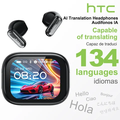 HTC NE68 Bluetooth Earphones AI Translator Earbuds LED Full-Color Touchscreen TWS in-Ear Wireless Headphones Comfortable