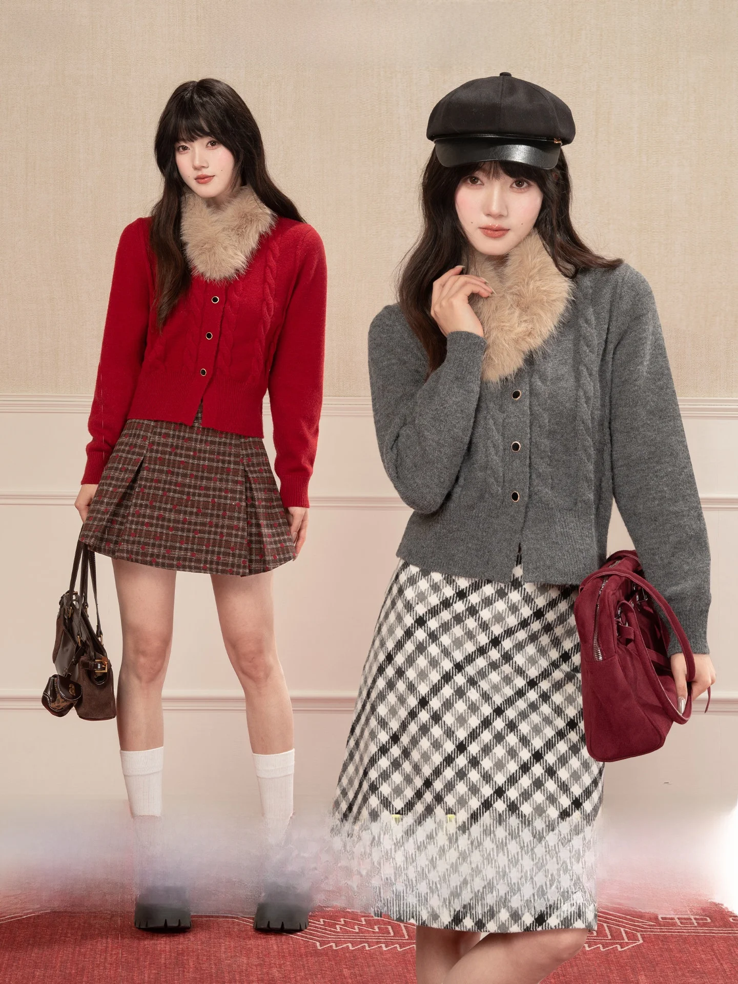 Heynew Vintage Red Detachable Fur Collar Open Cardigan Sweater Women's Winter Loose Slimming Top Sweet Style Long Sleeve
Heynew Vintage Red Detachable Fur Collar Open Cardigan Sweater Women's Winter Loose Slimming Top Sweet Style Long Sleeve