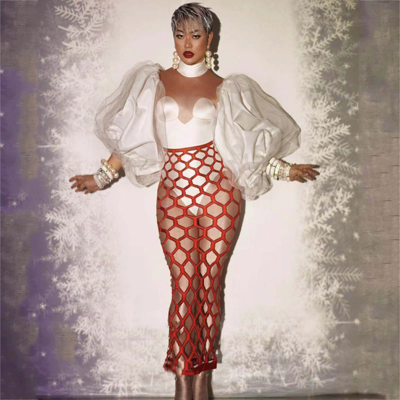 Lantern Sleeves Patchwork White Bodysuit Red Mesh Long Skirt Women Birthday Party Outfit Stage Jazz Dance Costume XS2511
Lantern Sleeves Patchwork White Bodysuit Red Mesh Long Skirt Women Birthday Party Outfit Stage Jazz Dance Costume XS2511