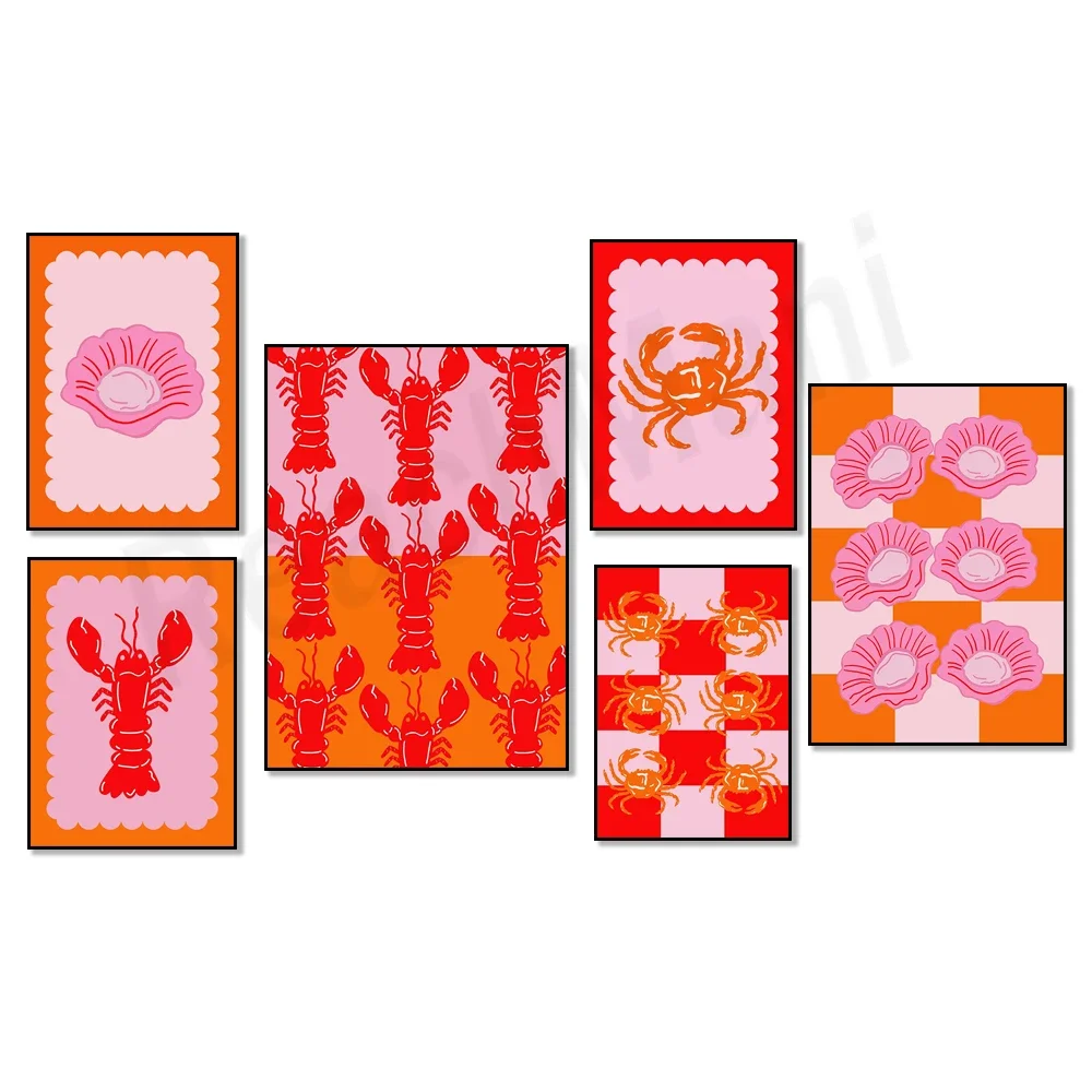 Red pink orange seashell, crab, lobster print, marine life illustration, ocean, seafood, kitchen restaurant wall decor poster
Red pink orange seashell, crab, lobster print, marine life illustration, ocean, seafood, kitchen restaurant wall decor poster