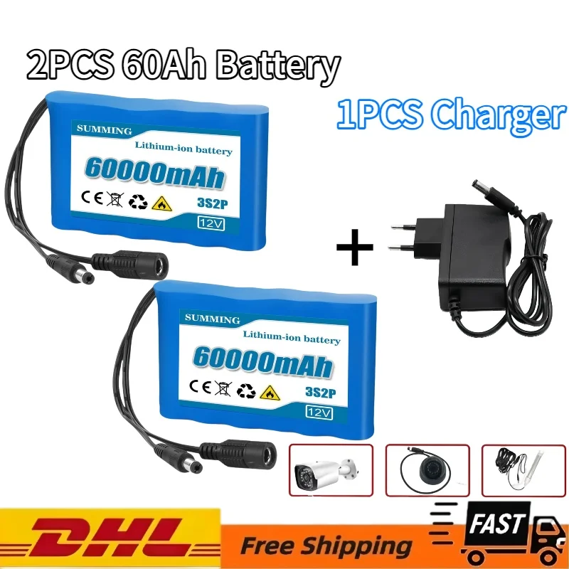 3S2P Lithium Ion Battery18650 3S2P 12V 60000mAh DC 12.6V 60Ah Rechargeable CCTVCamera Monitor Replacement Battery+Charger
3S2P Lithium Ion Battery18650 3S2P 12V 60000mAh DC 12.6V 60Ah Rechargeable CCTVCamera Monitor Replacement Battery+Charger