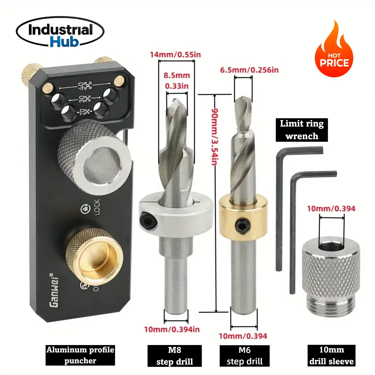 Aluminum Profile Track Drill Guide with Sliders and M10 Countersunk Step Drill, Vertical Puncher for 20/30/40 Aluminum Profile
Aluminum Profile Track Drill Guide with Sliders and M10 Countersunk Step Drill, Vertical Puncher for 20/30/40 Aluminum Profile