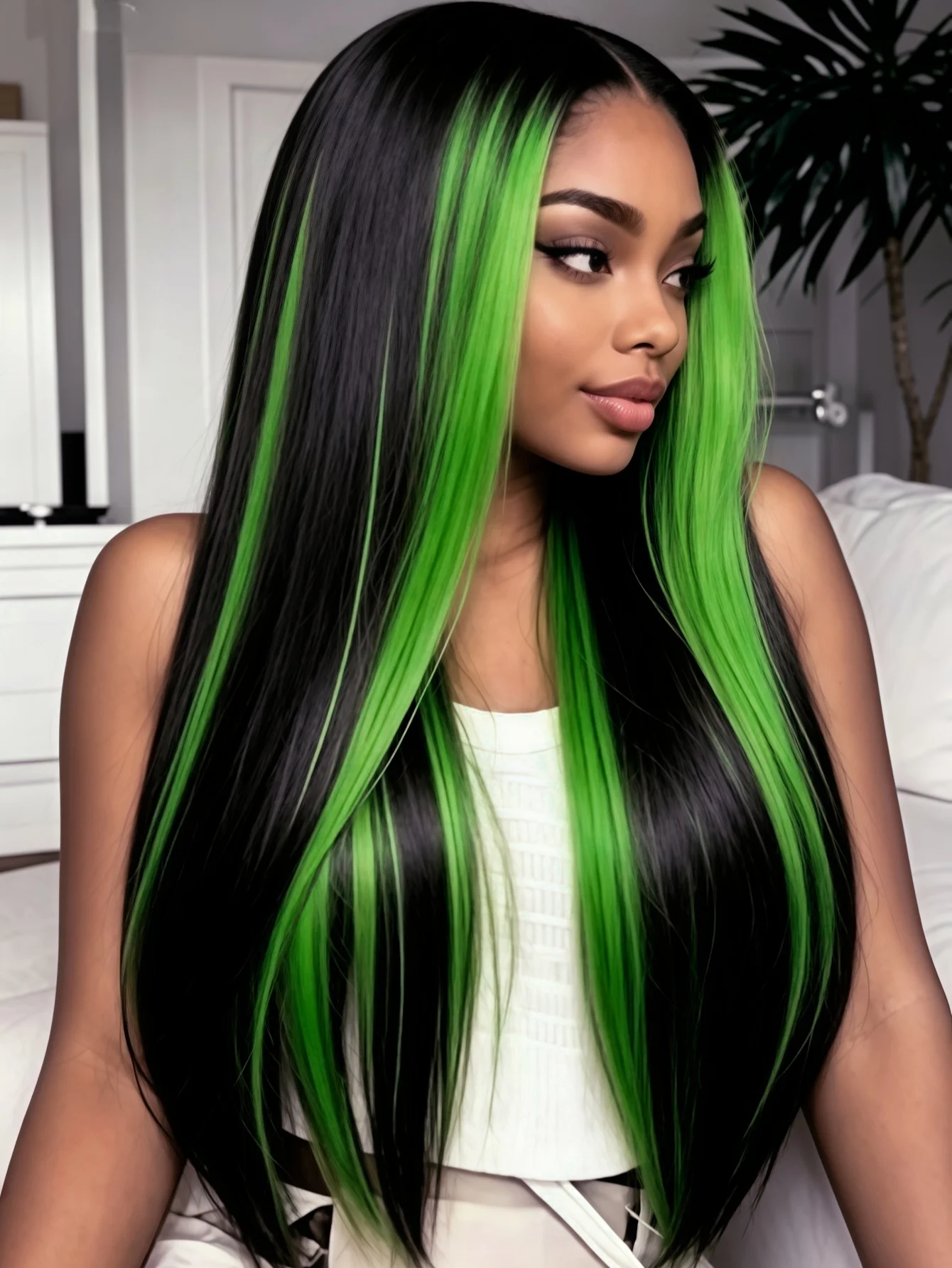 13x4 HD Lace Wigs Straight Lace Front Wigs Human Hair Green Lace Front Wigs For Women Straight Lace Front Wigs Highlights Black With Green Streak Color full Long Wavy Stripe Glueless Wigs 200% Density
13x4 HD Lace Wigs Straight Lace Front Wigs Human Hair Green Lace Front Wigs For Women Straight Lace Front Wigs Highlights Black With Green Streak Color full Long Wavy Stripe Glueless Wigs 200% Density