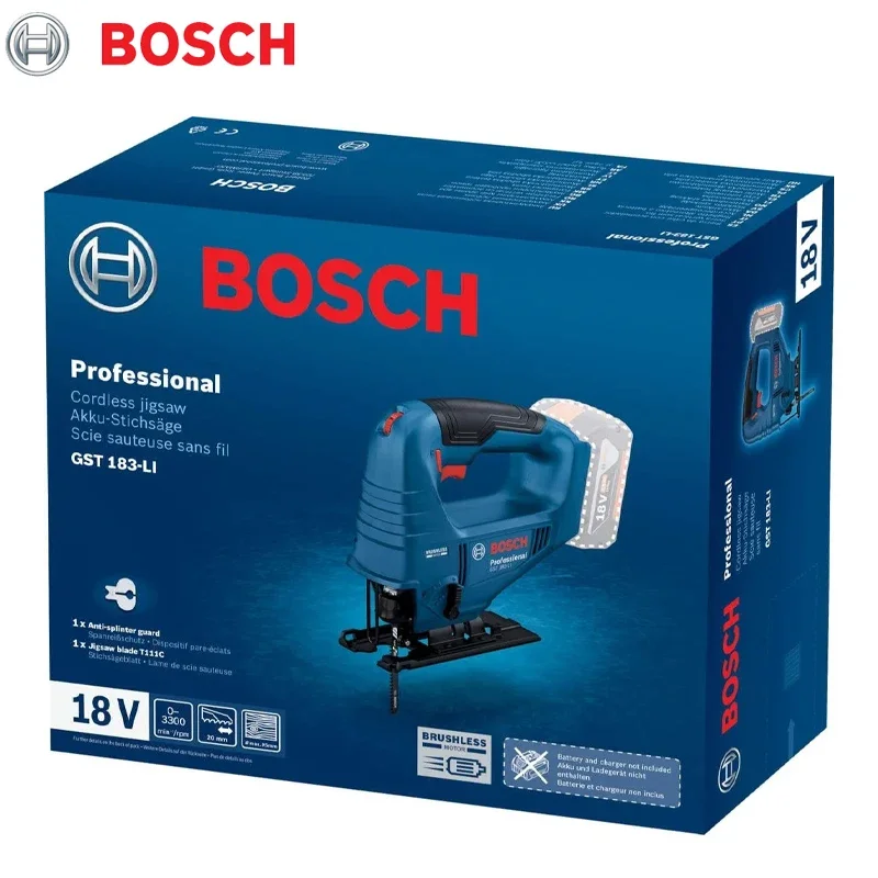 BOSCH GST 183-LI Cordless Jigsaw Professional 18V Brushless Variable Speed Electric Saw for Wood Metal Plastic Cutting GST183-LI
BOSCH GST 183-LI Cordless Jigsaw Professional 18V Brushless Variable Speed Electric Saw for Wood Metal Plastic Cutting GST183-LI