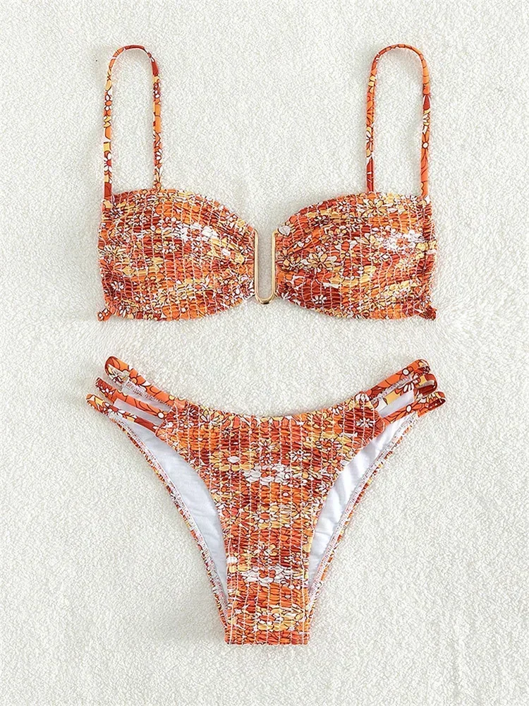 Sexy Pleate Micro Bikini Women U Neck Push Up Orange Floral Print Micro Swimsuit 2025 Summer Bathing Suit Lace Up Thong Swimwear
Sexy Pleate Micro Bikini Women U Neck Push Up Orange Floral Print Micro Swimsuit 2025 Summer Bathing Suit Lace Up Thong Swimwear