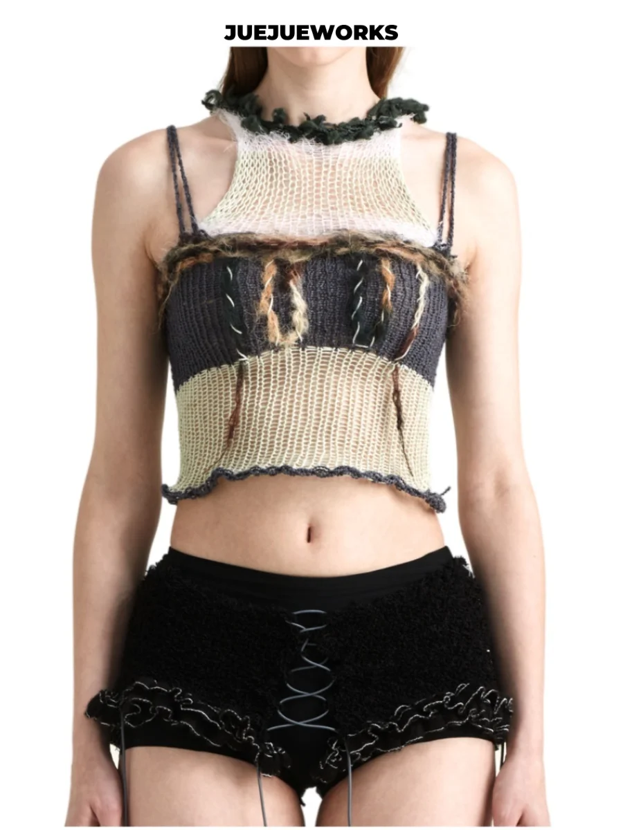 JUEJUEWORKS Original Handmade Knitted Vest Hollow out Color Block Tube Top Women's Breathable Polyester Fiber Cotton Blend
JUEJUEWORKS Original Handmade Knitted Vest Hollow out Color Block Tube Top Women's Breathable Polyester Fiber Cotton Blend