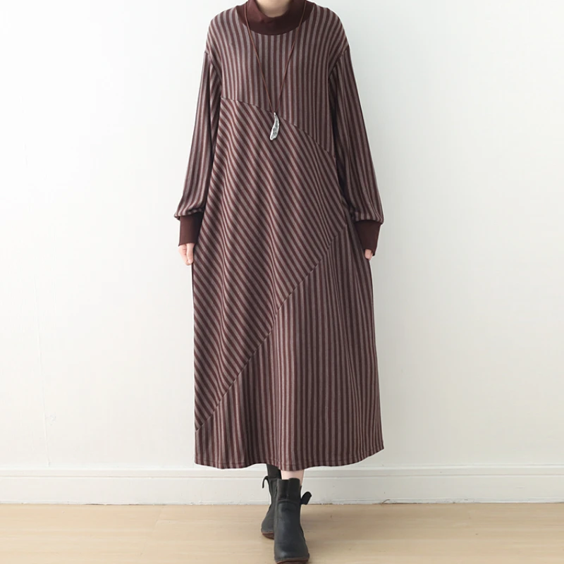 Women Striped Vintage Fall Knitted Sweater Dress 2024 Femme Half Turtleneck Retro Autumn Winter Loose Maxi Dresses Long Sleeves
Women Striped Vintage Fall Knitted Sweater Dress 2024 Femme Half Turtleneck Retro Autumn Winter Loose Maxi Dresses Long Sleeves