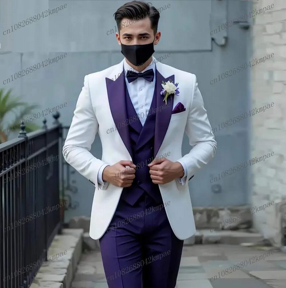 White And Purple Business Tuxedos Formal Occasion Groom Groomsman Wedding Party Prom Suit Male 3 Piece Set Blazer Vest Pants
White And Purple Business Tuxedos Formal Occasion Groom Groomsman Wedding Party Prom Suit Male 3 Piece Set Blazer Vest Pants