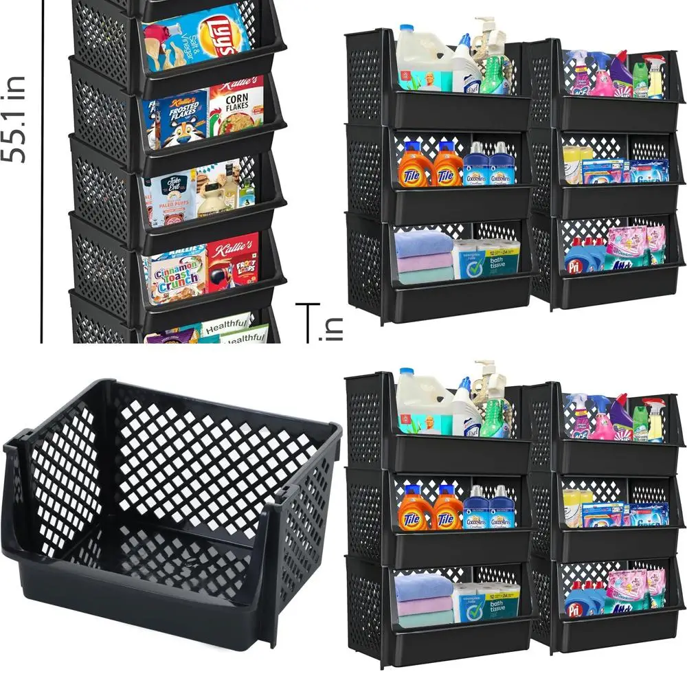 Stackable Plastic Bins for Pantry, 6 Large Open-Front Storage Boxes, Kitchen and Bathroom Organizers in Black
Stackable Plastic Bins for Pantry, 6 Large Open-Front Storage Boxes, Kitchen and Bathroom Organizers in Black