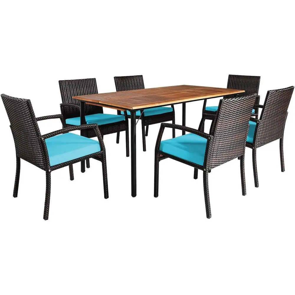 7 Pieces Patio Dining Set, Acacia Wood Wicker Dining urniture Set with Steel e & Umbrella Hole, Outdoor Dining Table Chair Set w
7 Pieces Patio Dining Set, Acacia Wood Wicker Dining urniture Set with Steel e & Umbrella Hole, Outdoor Dining Table Chair Set w
