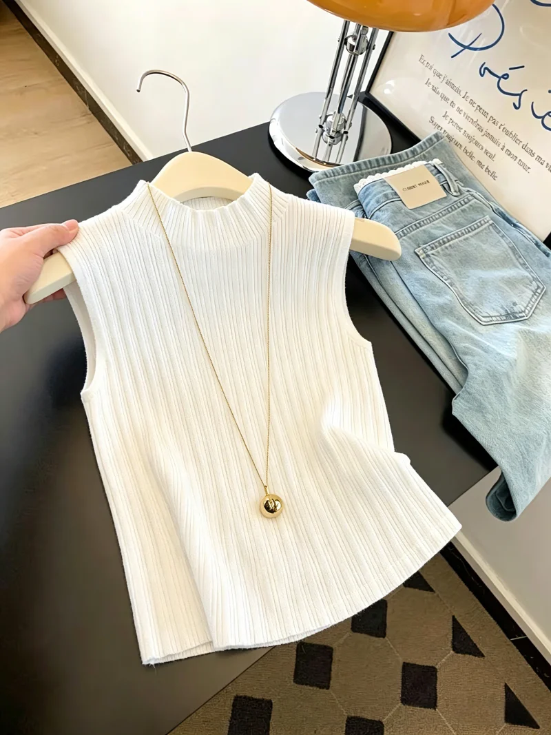 Korean Style Slim Fit Half High Neck Knitted Vest Women's Sleeveless Top Inner And Outer Wear Silk Fabric Commute Style
Korean Style Slim Fit Half High Neck Knitted Vest Women's Sleeveless Top Inner And Outer Wear Silk Fabric Commute Style