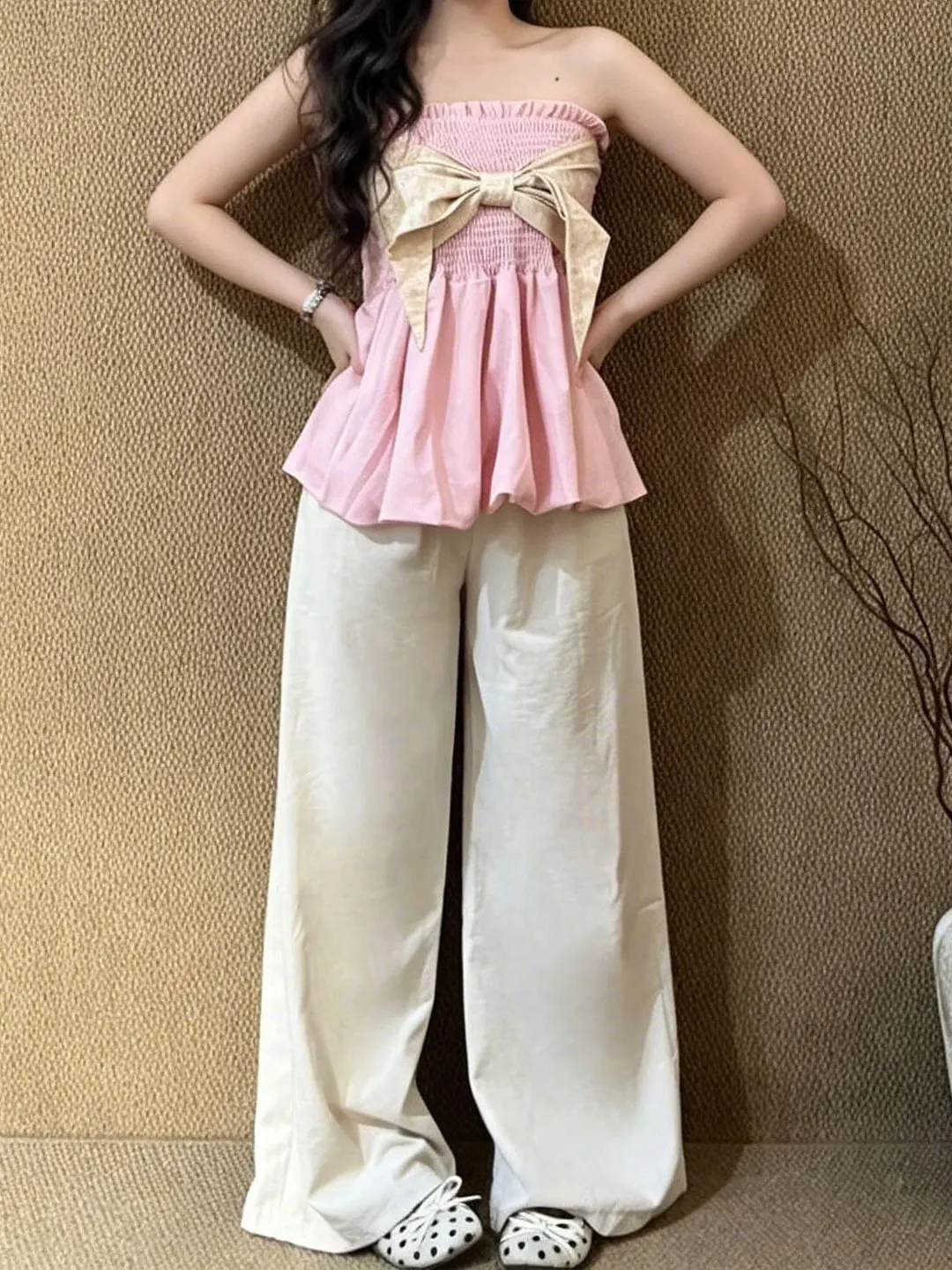 Sweet Style Knot Tube Top Wide Leg Pants Set Women's Summer New Gentle Two-Piece Korean Style Fashion Outfit
Sweet Style Knot Tube Top Wide Leg Pants Set Women's Summer New Gentle Two-Piece Korean Style Fashion Outfit