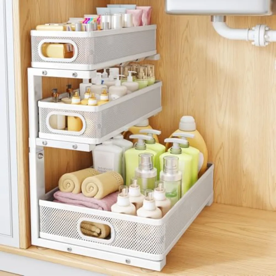 Under Sink Organizer, 3-Tier Thickened Metal Pull out Cabinet Organizer Shelf, Height Adjustable Slide out Storage Drawer Rack
Under Sink Organizer, 3-Tier Thickened Metal Pull out Cabinet Organizer Shelf, Height Adjustable Slide out Storage Drawer Rack