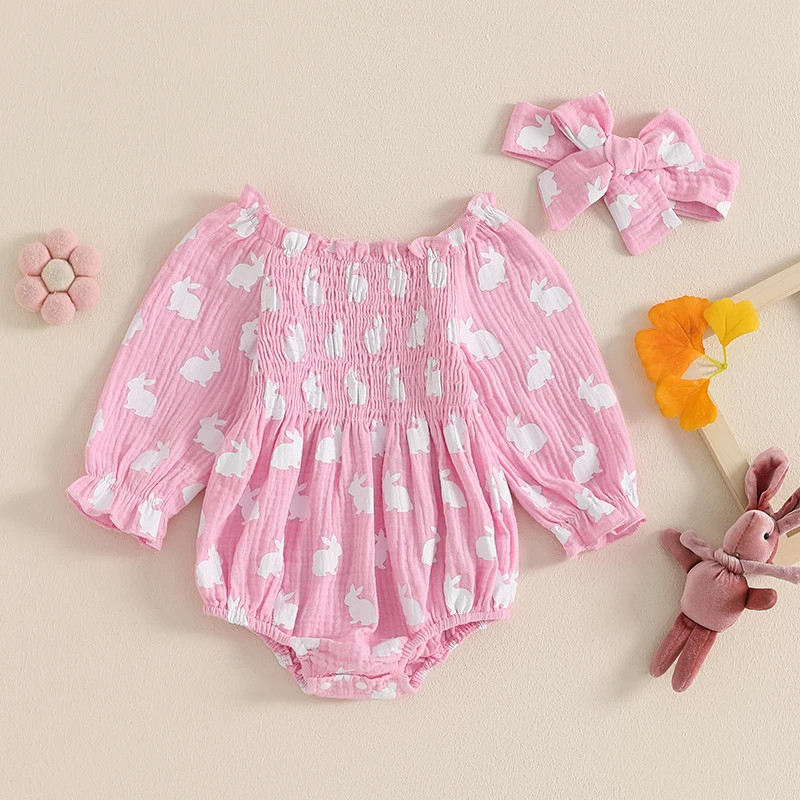 Baby Girls Easter Romper Bunny Print Smocked Long Sleeve Jumpsuits and Cute Headband 2 Pieces Set for Toddler Infant Outfits
Baby Girls Easter Romper Bunny Print Smocked Long Sleeve Jumpsuits and Cute Headband 2 Pieces Set for Toddler Infant Outfits