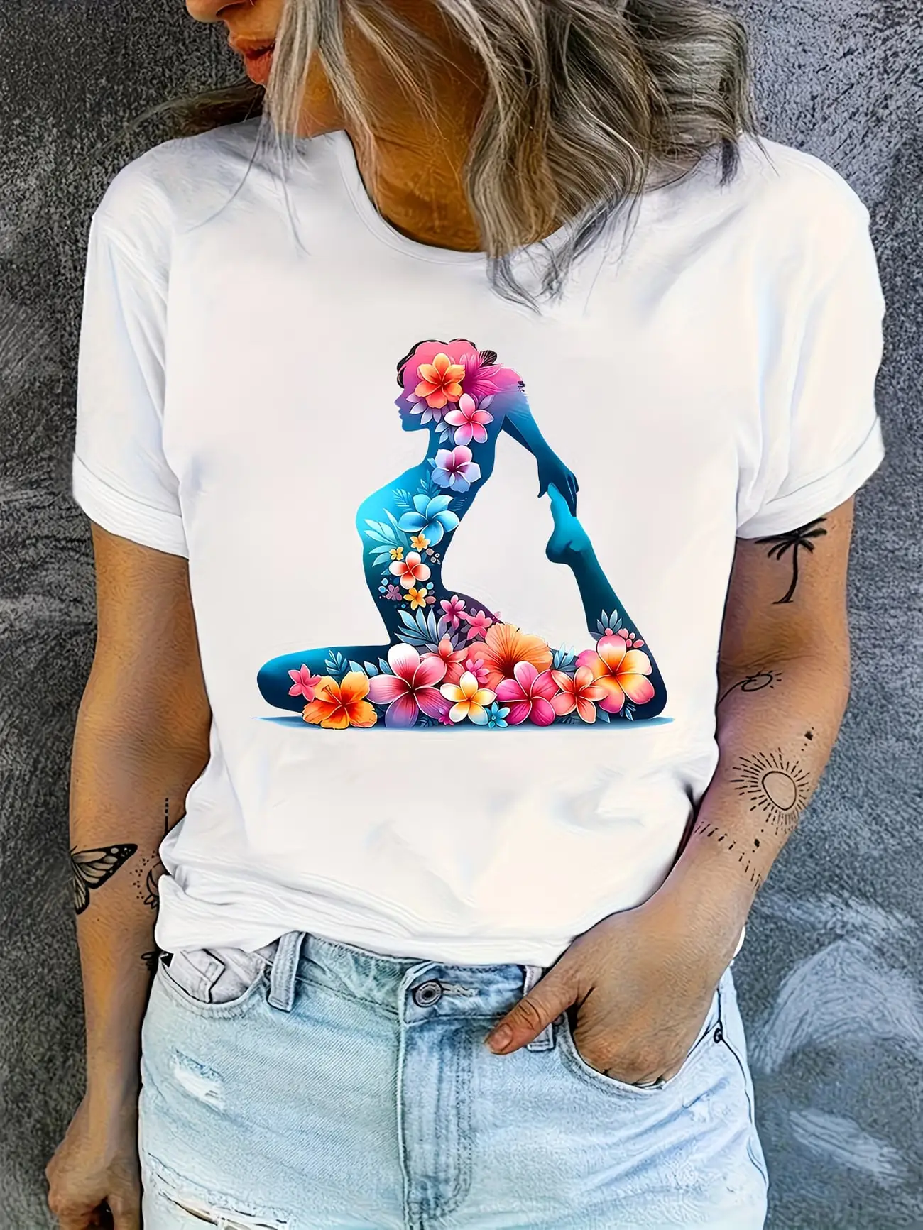 Plus size women's short sleeve T-shirt Floral Yoga Silhouette Design Print breathable fabric summer outfits women's clothing
Plus size women's short sleeve T-shirt Floral Yoga Silhouette Design Print breathable fabric summer outfits women's clothing