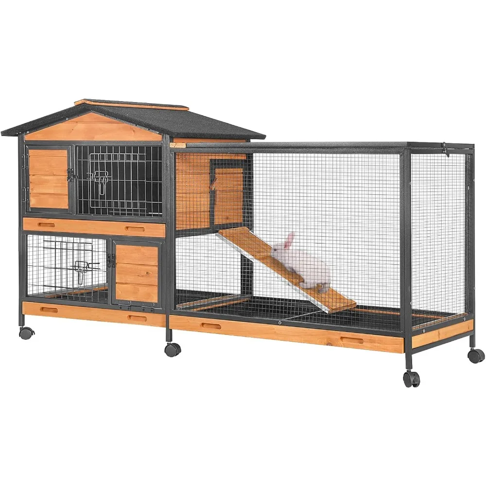 Rabbit Hutch with Chew-Resistant Metal Frame Indoor Bunny Cage Outdoor Rabbit Cage with Wheels and Leakproof Tray
Rabbit Hutch with Chew-Resistant Metal Frame Indoor Bunny Cage Outdoor Rabbit Cage with Wheels and Leakproof Tray