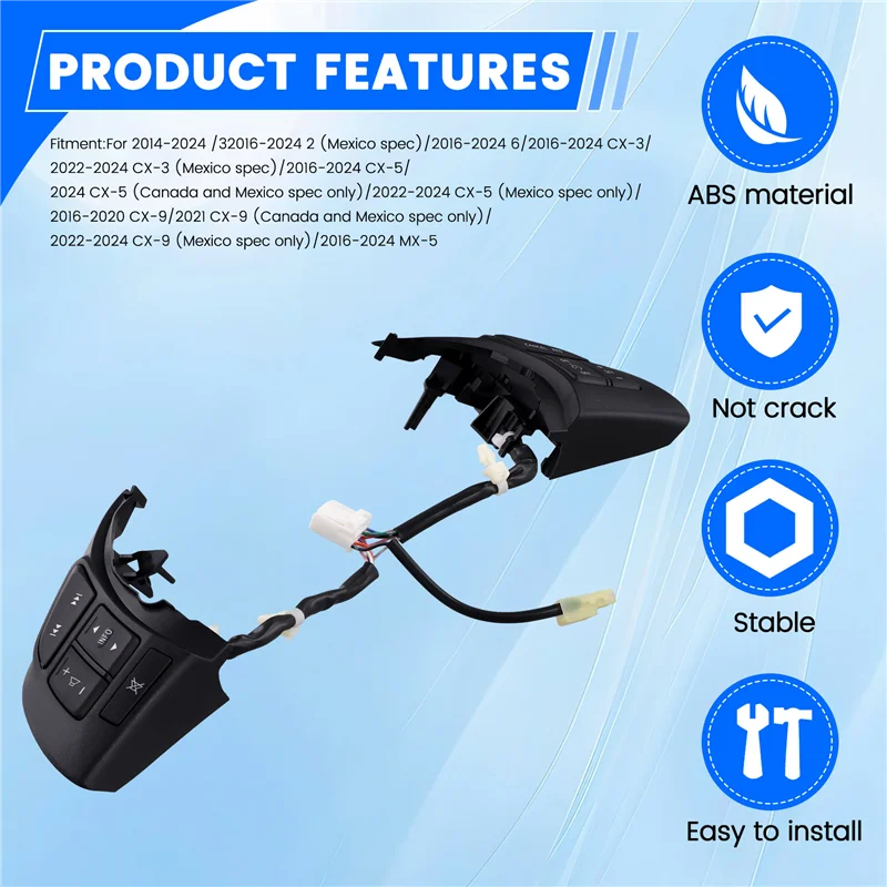 Car Steering Wheel Cruise Control Button Audio Volume Control Switch For Mazda 6 Mazda 3 Mazda CX-5-A54R
Car Steering Wheel Cruise Control Button Audio Volume Control Switch For Mazda 6 Mazda 3 Mazda CX-5-A54R