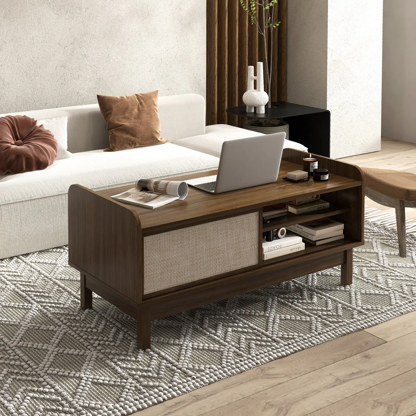 Rectangular Coffee Table w/ Storage Weaving Sliding Door & Adjustable Shelf
Rectangular Coffee Table w/ Storage Weaving Sliding Door & Adjustable Shelf