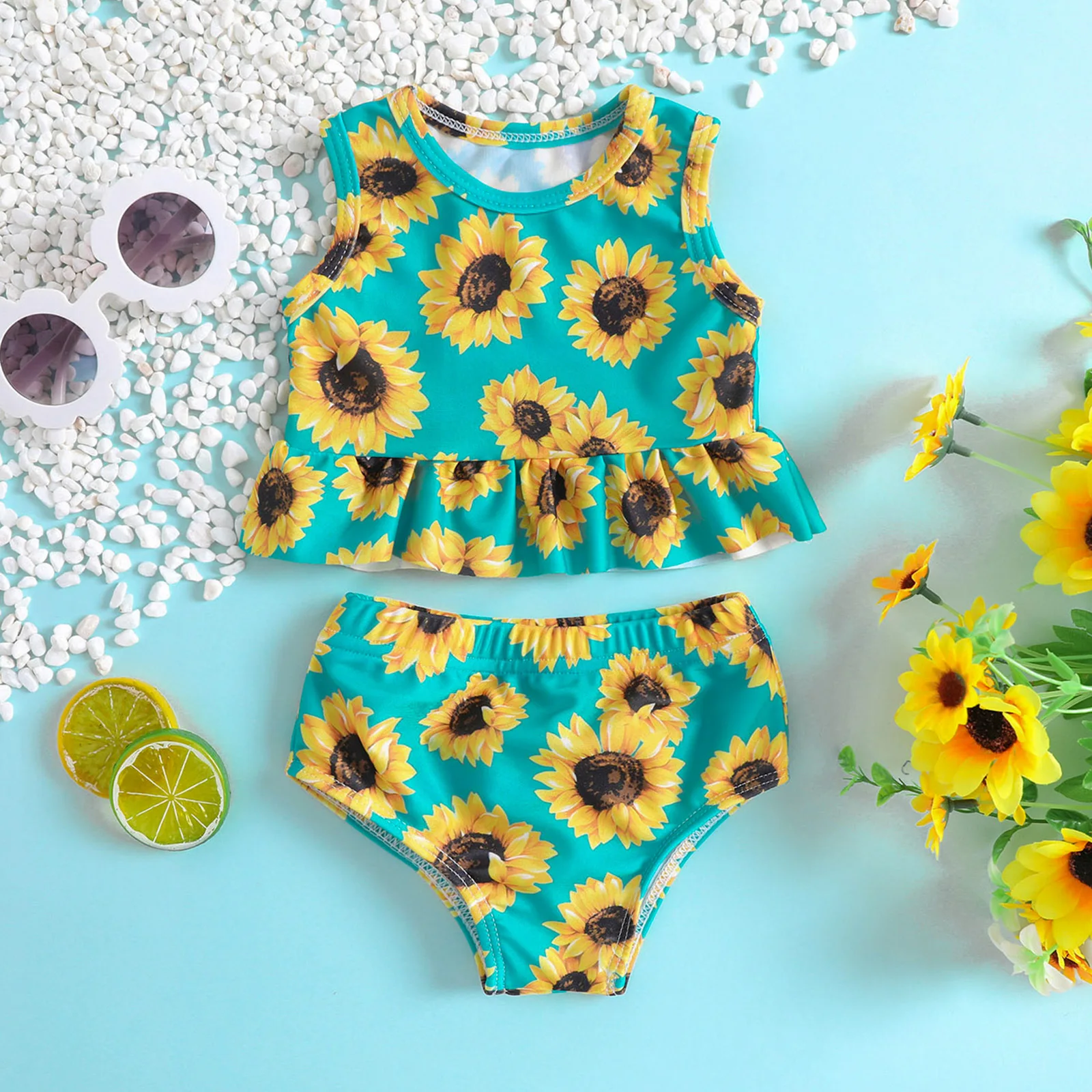 Summer Girls Two-piece Swimsuit Bikini Baby Sunflower Print Frill Sleeveless Tankini Sets Toddler Swimwear Vacation Beachwear
Summer Girls Two-piece Swimsuit Bikini Baby Sunflower Print Frill Sleeveless Tankini Sets Toddler Swimwear Vacation Beachwear