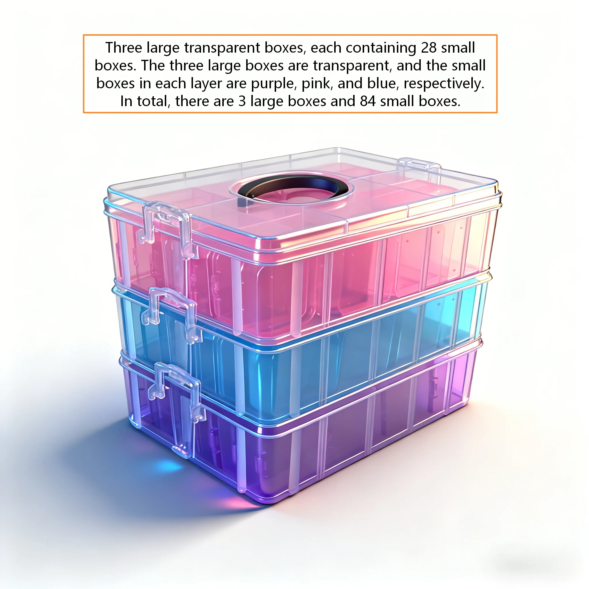 Storage boxes: 3 large transparent boxes containing 84 smaller boxes, suitable for DIY jewelry making, nail art, etc.
Storage boxes: 3 large transparent boxes containing 84 smaller boxes, suitable for DIY jewelry making, nail art, etc.
