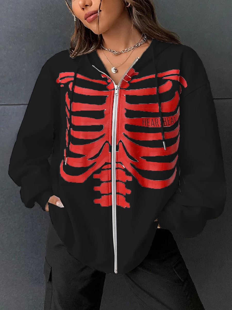 Women Fashion Zip up Hoodies Halloween Skeleton Print Loose Long Sleeve Aesthetic Sweatshirt for Spring Fall Streetwear
Women Fashion Zip up Hoodies Halloween Skeleton Print Loose Long Sleeve Aesthetic Sweatshirt for Spring Fall Streetwear