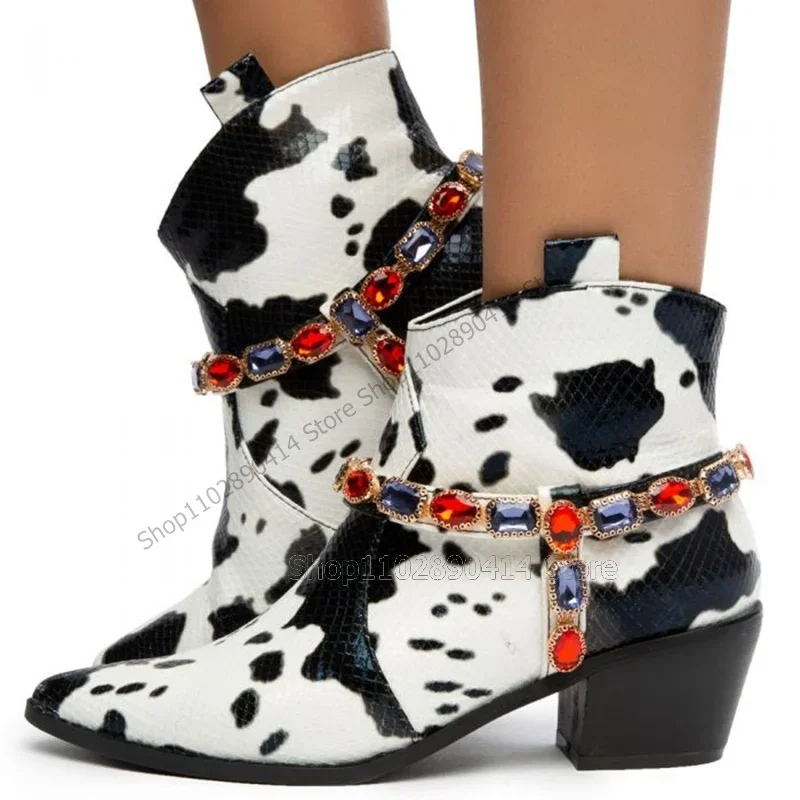 Colorful Jewel Decor Dairy Cow Print Ankle Boots Slip On Women Shoes Chunky Heels Sexy Fashion Banquet 2023 Zapatos Para Mujere
Colorful Jewel Decor Dairy Cow Print Ankle Boots Slip On Women Shoes Chunky Heels Sexy Fashion Banquet 2023 Zapatos Para Mujere