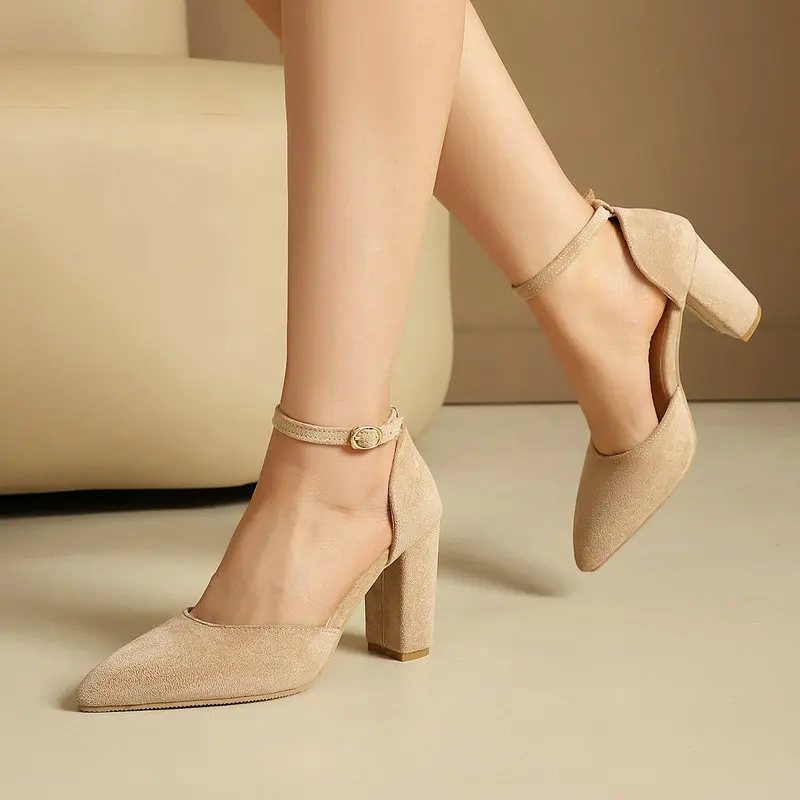 Faux Suede Leather Flock Nude Black Color Pointed Closed Toe Block High Heels Summer Woman Shoes Daily Casual Heeled Sandals
Faux Suede Leather Flock Nude Black Color Pointed Closed Toe Block High Heels Summer Woman Shoes Daily Casual Heeled Sandals