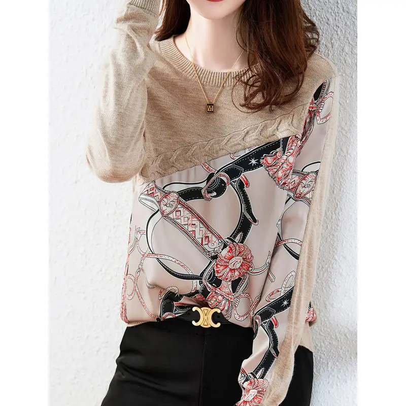 Fashion O-Neck Spliced Knitted Printed Blouses Women's Clothing 2025 Spring New Loose Long Sleeve All-match Tops Casual Shirts
Fashion O-Neck Spliced Knitted Printed Blouses Women's Clothing 2025 Spring New Loose Long Sleeve All-match Tops Casual Shirts